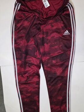 Adidas Burgundy Pixel Camo Joggers with White Stripes